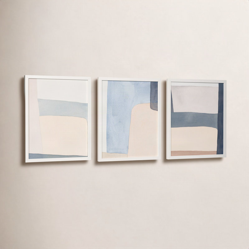 «Grey Hue» par Julia Balfour - ensemble de 3 reproductions encadrées, H 50 po x l 120 po, Papier dans un cadre photo, Blanc