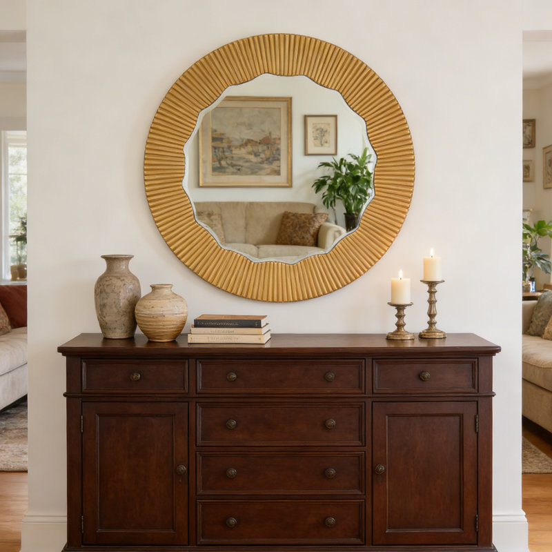 Modern Round Wall Mirror With Textured Frame, 27.6" Decorative Accent Mirror For Living Room, Bedroom & Entryway