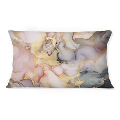 Grey And Pink Tender Liquid Ink Art I - Fractals Printed Throw Pillow