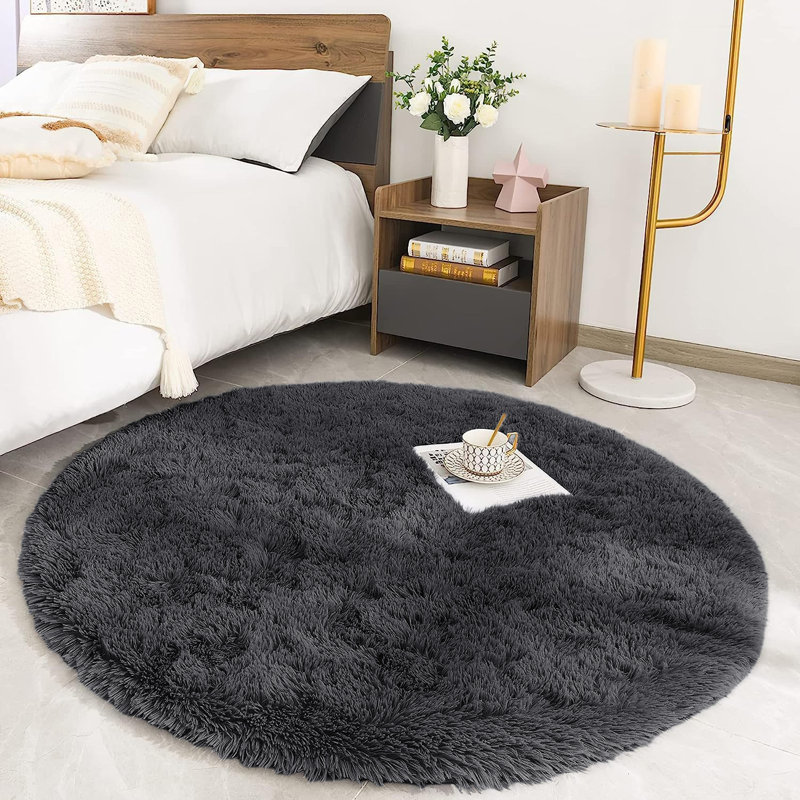 Solid Colored Shaggy 4X4ft Round Rug For Living Room Fluffy Rug