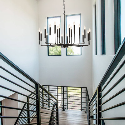 Modern Farmhouse Black Chandelier For Dining Room Light Fixture  , 18-Light Rustic Candle Chandelier For Foyer, Industrial Metal Hanging Chandeliers For Living Room Kitchen, Entryway