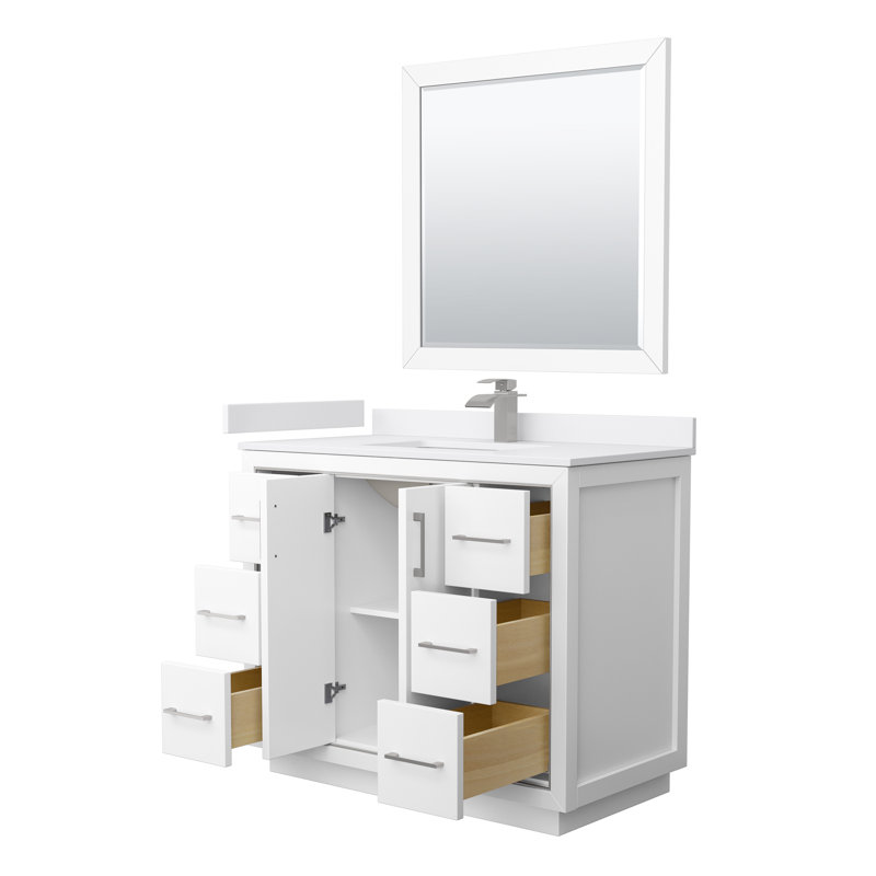 Icon 42 " W Freestanding Standard 1 Single Vanity Bathroom Vanity With Top, White, White, Brushed Nickel