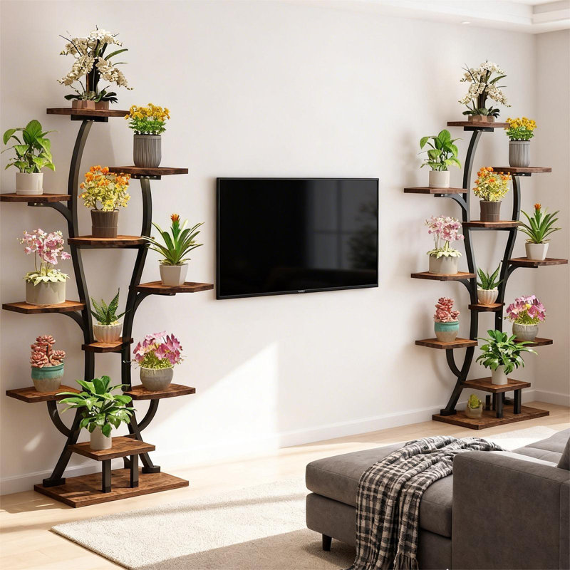 Support pour plante d'intérieur de 62 po de hauteur avec lumières de croissance, étagère lumineuse à 8 niveaux en forme de S, support de fleurs en coin pour le salon