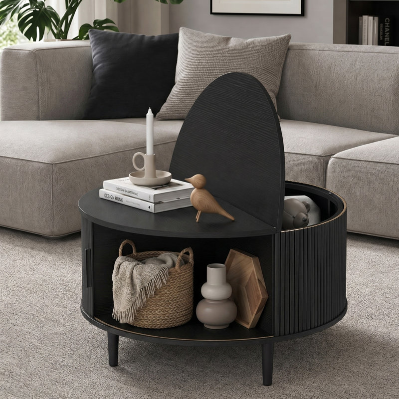 HOMCOM Round Coffee Table with Storage Modern Centre Table, Black, Black, Black
