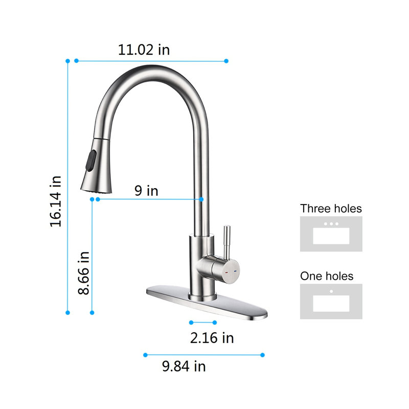 Kitchen Faucet With Pull Out Spray, Stainless Steel In Brushed Nickel Finish, 360 Rotating Nozzle For Easy Water Reach, Single Handle Control Option Spray Faucet, Decorated, Composed, Nozzle, Flow