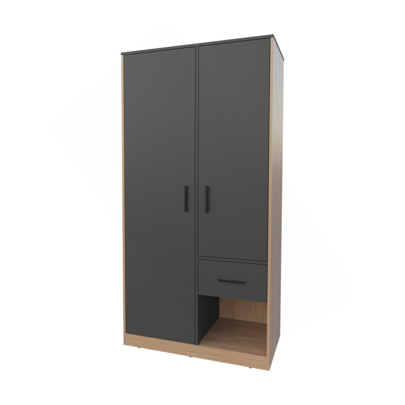 Armoire 1 tiroir 1 tiroir gris mat et chêne naturel