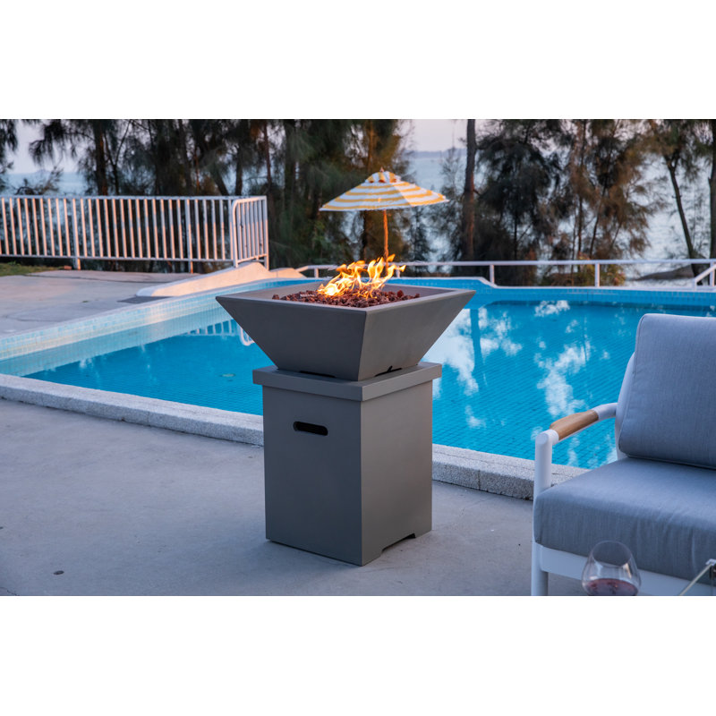 Rockland 27" Square Fire Bowl with Pedestal Base, Light Gray, Natural Gas
