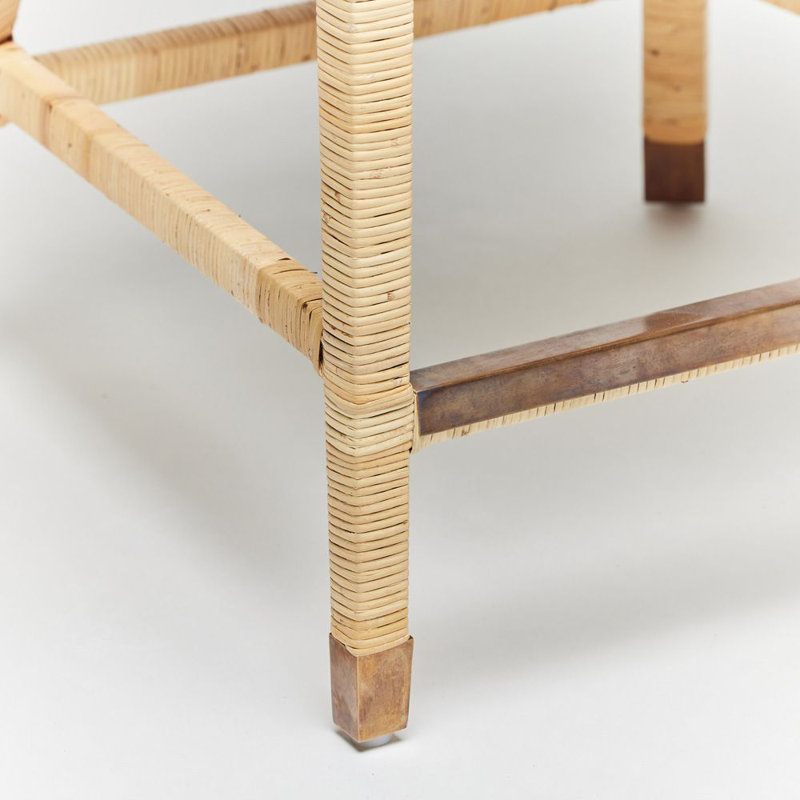 Boca Upholstered Stool, Pebble/Natural Rattan Frame