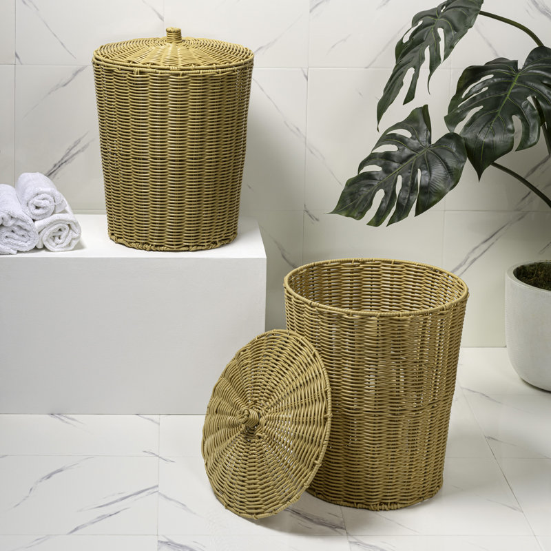 Corbeille pour déchets conique en résine tressée de 4,7 gallons avec couvercle contemporain Ollie Coastal, Naturel