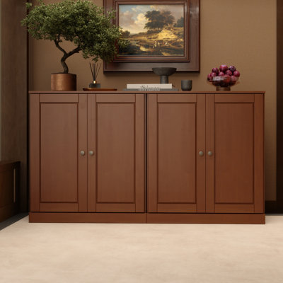 Buffet 100% bois massif 64 po avec portes solides, 4 tiroirs et tablettes réglables