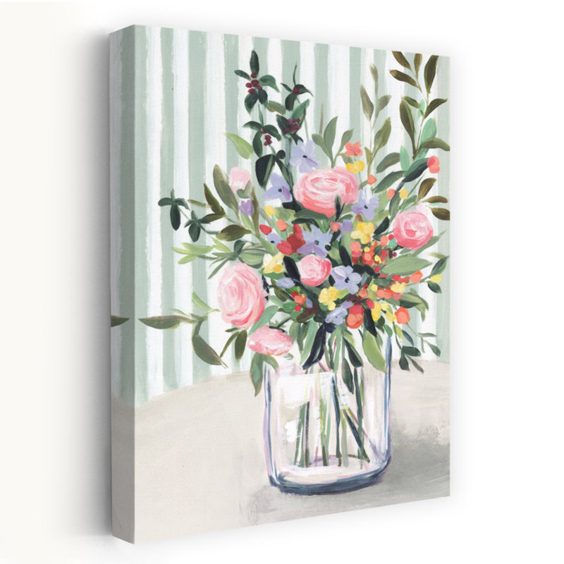 «Vibrant Blossoms In Clear Vase», art mural contemporain abstrait, H 18 po x l 12 po