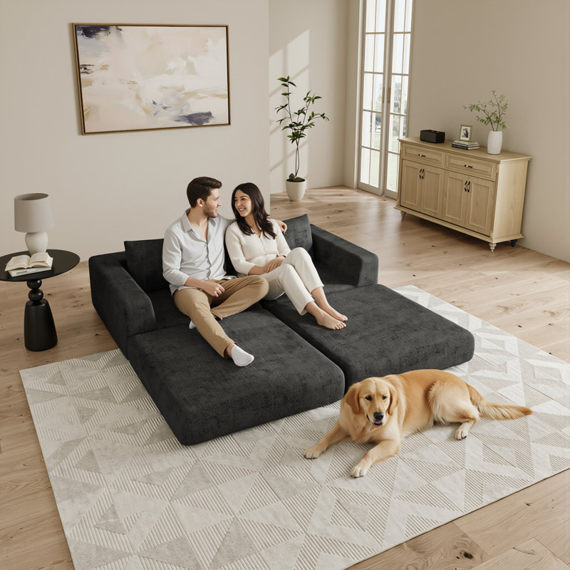 Compression Cloud Modular Sectional Sofa,2 In 1 Convertible Sofa Bed,Pull Out Futon, Loveseat Sleeper Couch For Living Room, Small Apartment,Gray