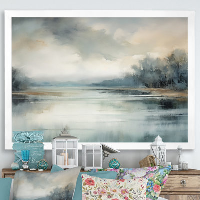 «Misty Lake Serenity Retro Watercolor I», reproduction sur toile