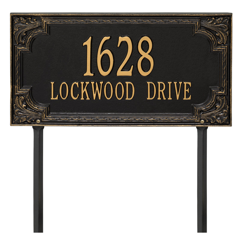 Signature Series 2-Line Lawn Address Sign, Black, Gold, Yes