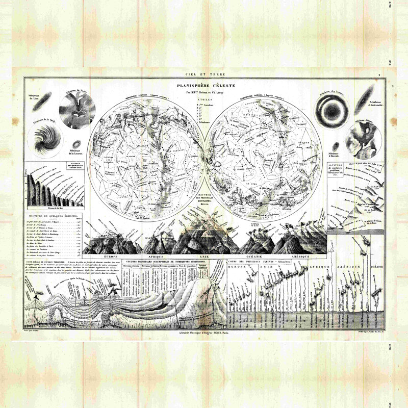 Carte antique des étoiles 2, H 12 po x l 12 po