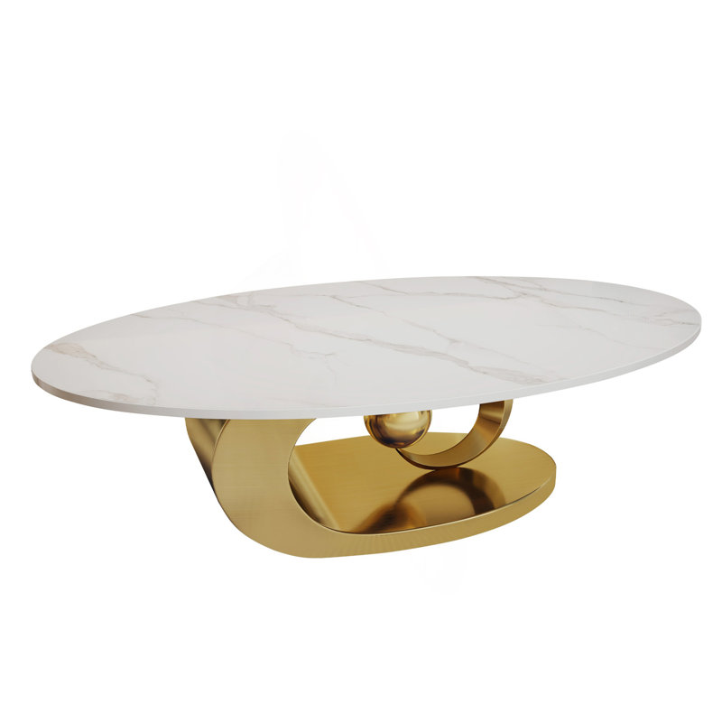 Everly Quinn Faux Marble Coffee Table With Sculptural Stainless Steel ...