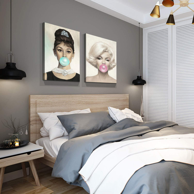 " Audrey Hepburn, Marilyn Monroe Bubble Gum - 2 Piece Wrapped Canvas Print Set " 2 - Pieces, 48" H x 32" W