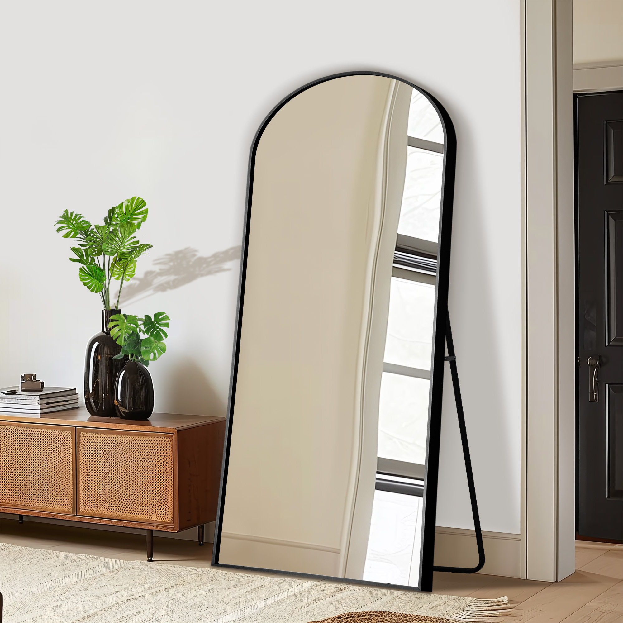 Winston Porter Seishi Oversized Arch Metal Floor Mirror Modern Arched