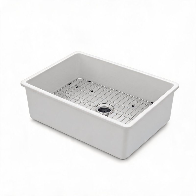 Évier de cuisine à cuve unique encastrée sous plan en céramique blanche de 68,6 cm x 48,3 cm x 25,4 cm avec double système d'installation