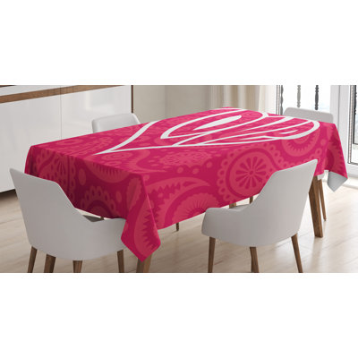 Groovy Tablecloth, Big Heart With Background Retro Romance Will Change The World Illustration, Rectangular Table Cover For Dining Room Kitchen Decor, 52" X 70", Pink White
