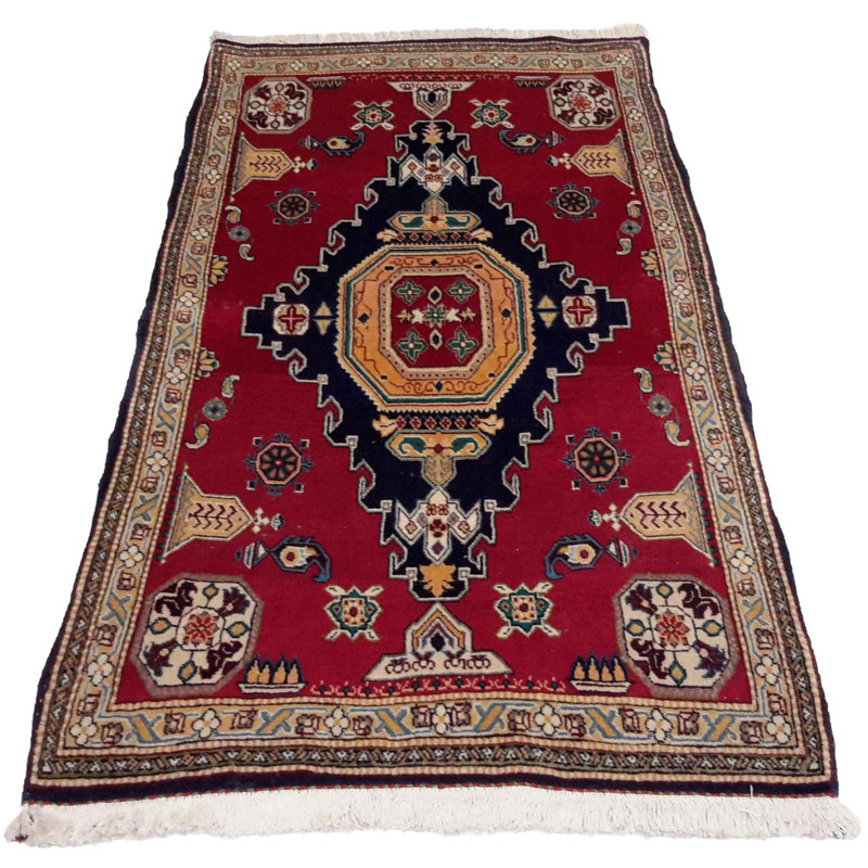 Oniskey Cotton Oriental Area Rug in Navy