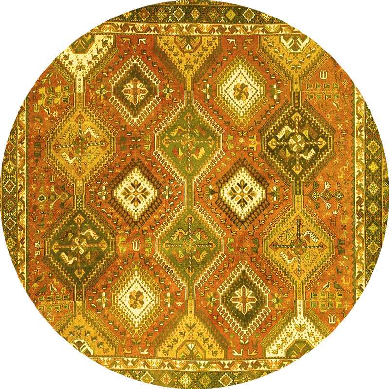 Tapis marocain en polyester / chenille tissé à la machine en brun / jaune / beige, Rond 4 pi