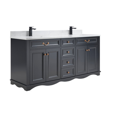 72'' Solid Wood Double Bathroom Vanity with 1'' Engineered Marble Top