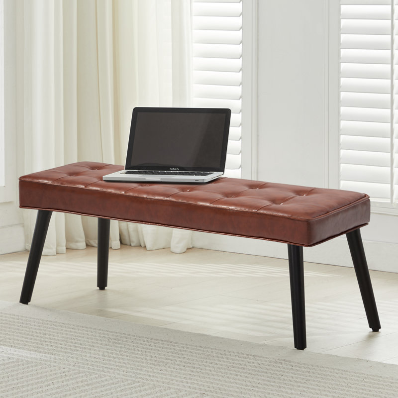 Banc de hall d'entrée rembourré moderne de 44 po de largeur , H 17,7 po x l 44 po x P 16,1 po, Similicuir brun