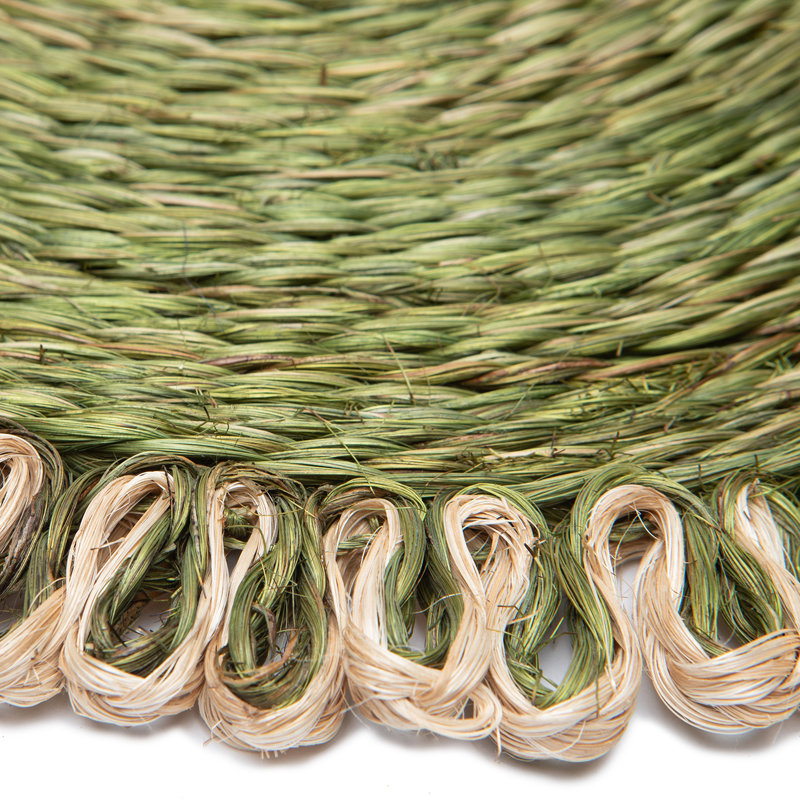 Amaretto Abaca No Pattern Round Placemat, Olive Green/Natural
