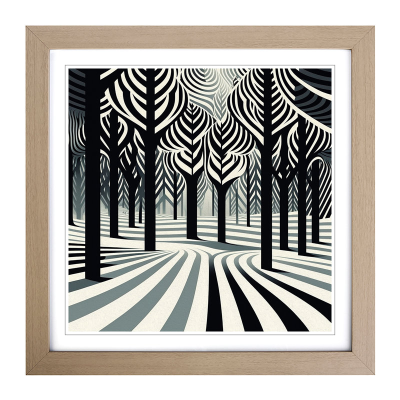 Winter Forest Op Art No.1 - Single Picture Frame Print on Wood, Oak