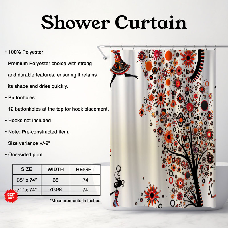 Boedy Abstract Shower Curtain, 74"H x 71"W