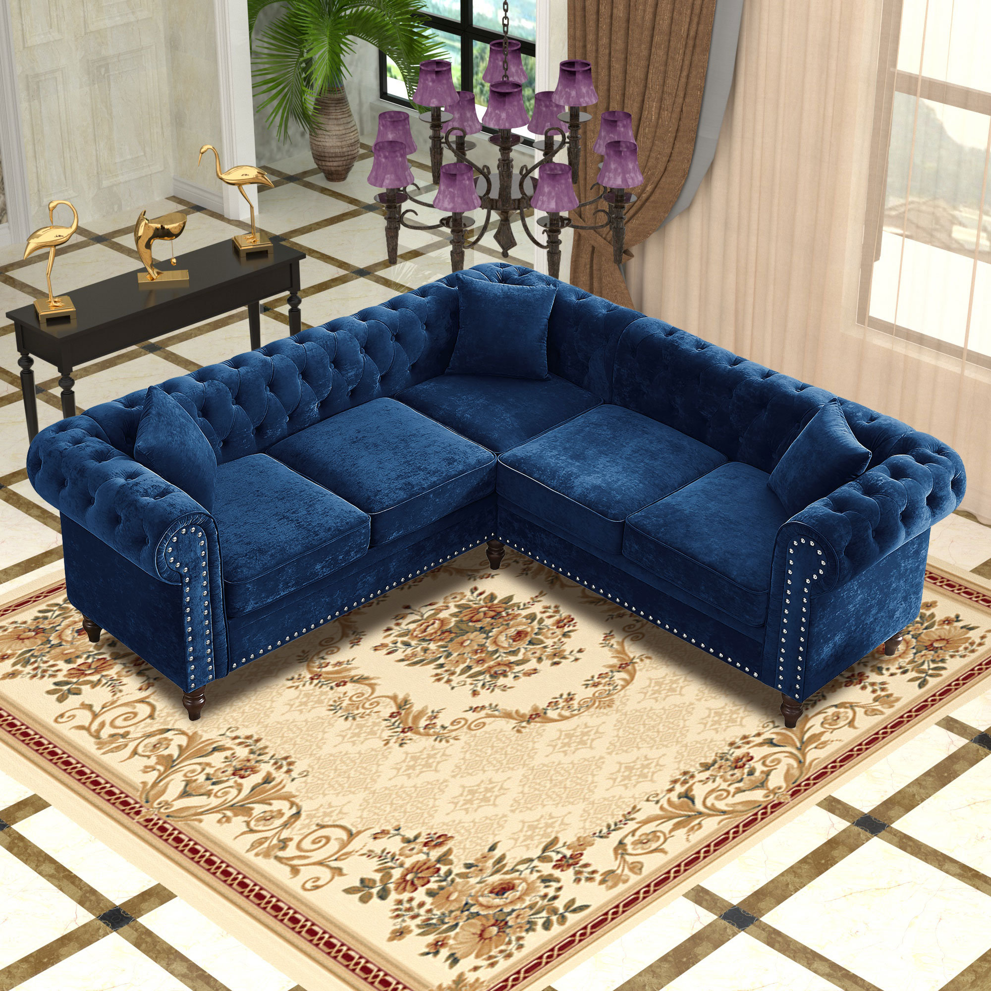 116 inch Velvet Fabric Modular Sectional Sofa, Symmetrical Sofa