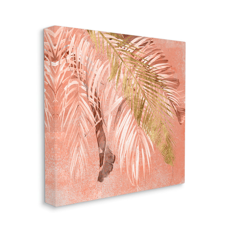 «Falling Palm Tree Fronds», plantes tropicales roses, art numérique sur estampe numérique par Jennifer Paxton Parker