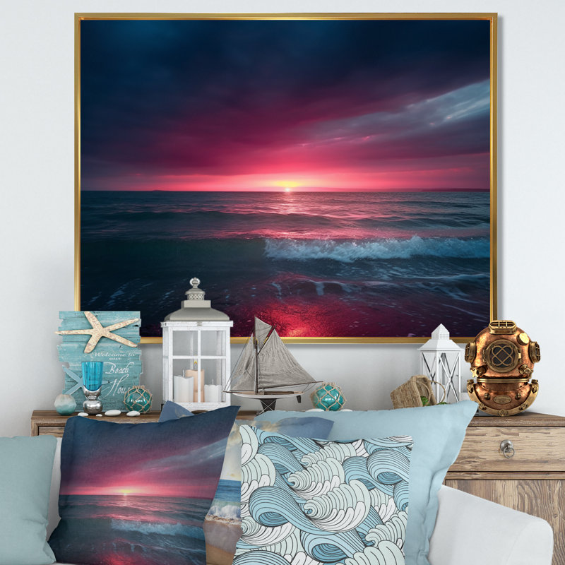 «Pink Coastal Horizon I», reproduction, H 12 po x l 20 po x P 1 po, Cadre flottant doré