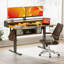 Bureau électrique debout, réglable en hauteur, avec espace de rangement, bureau de jeu debout avec bande lumineuse à DEL, adapté pour le bureau à domicile et les jeux, poste de travail assis / debout.-472598526-472598522