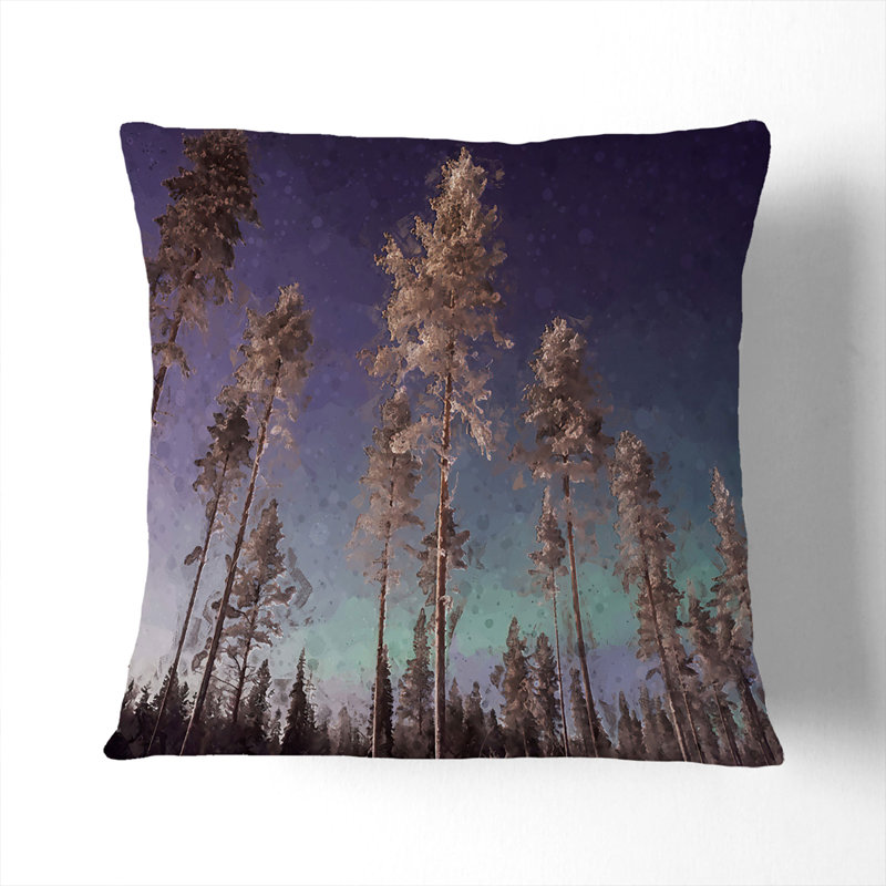 Trees Below the Northern Lights Cushion with Filling, 55cm H x 55cm W x 20cm D, Black