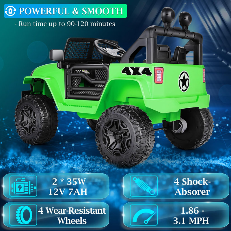 12V Electric Kids Ride On Jeep Car Vehicle with Parent Remote Control,Safety Belt,Light,Music Player, Green