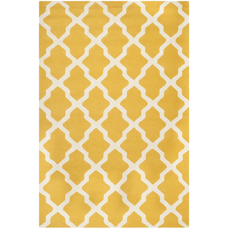 Tapis en laine touffeté à la main Cannen, Rectangle 8 pi x 10 pi, Doré / ivoire