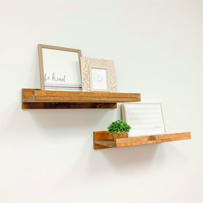 Tablette flottante en bois de pin massif de 2 pièces Calhern, Noyer, H 4,25 po x l 24 po x P 10 po