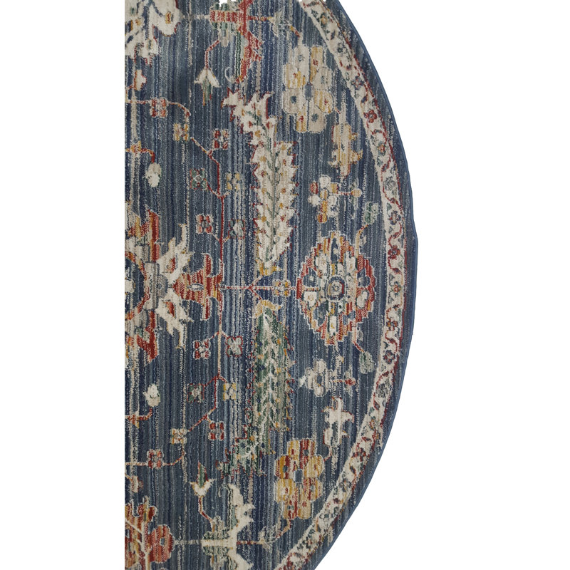 Oriental Machine-Made Blue Area Rug, Round 8'