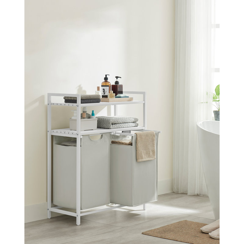 Bamboo Laundry Sorter with Handles, White