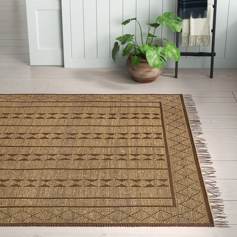 Salvo Moroccan Handmade Flatweave Area Rug in Tan/Dark Brown/Charcoal, Rectangle 5' x 7'6"