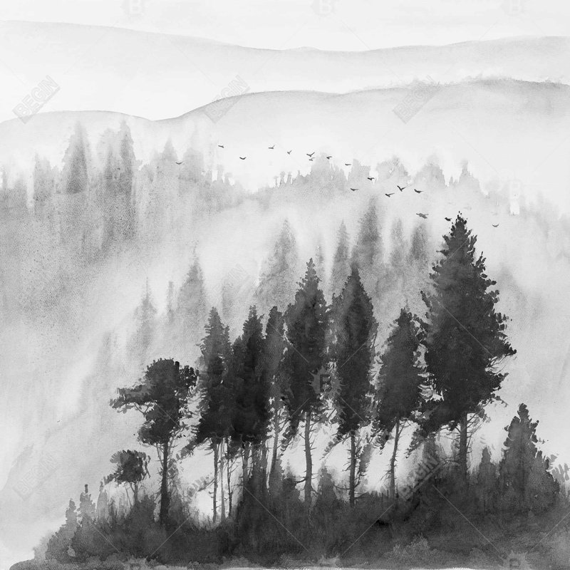 «Mono Mountains», aquarelle sur toile | Décoration intérieure