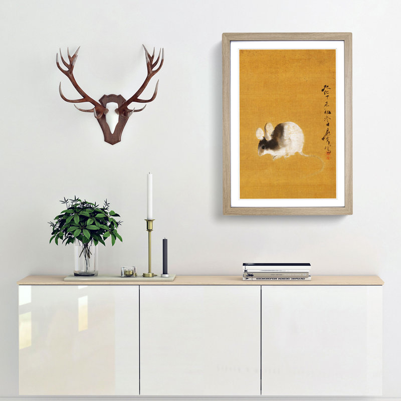 Mouse by Shibata Zeshin - Framed Print, 65cm H x 48cm W x 2cm D, Oak Framed
