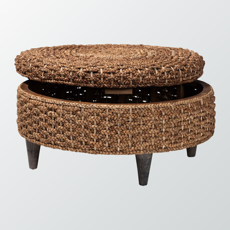 Repose-pieds avec rangement en rotin Delgr et tissé à la main en ruppie marine H 17,49 po x l 35,25 po x P 35,25 po Delonzo