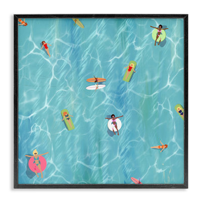 Vue aérienne de personnes nageant par Ashley Singleton - cadre flottant, impression sur bois