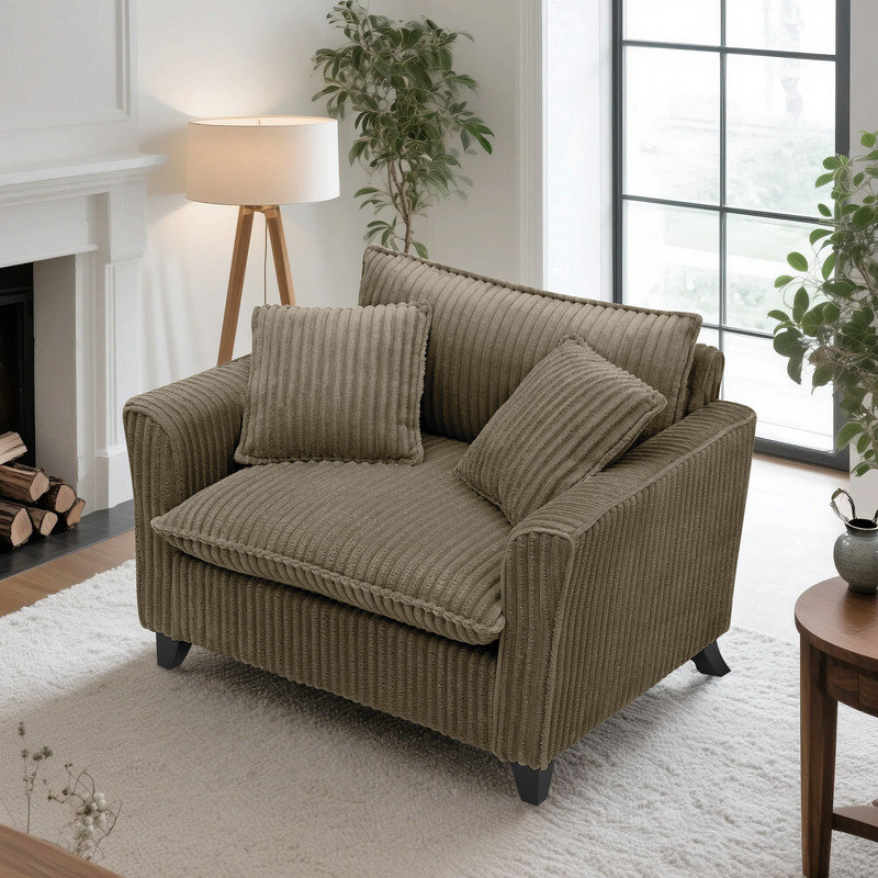 Fauteuil moderne en velours côtelé avec assise large et coussins moelleux, Brun