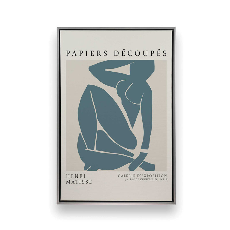 Matisse's Nude III en bleu minuit, Cadre flottant en chrome poli, H 30,75 po x l 20,75 po x P 1,75 po