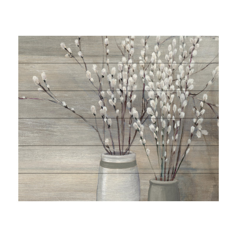 Art mural sur toile tendue - Julia Pinton Willow Still Life Grey Pots Crop, art mural pour le salon, la chambre à coucher ou le bureau - 18 x 22