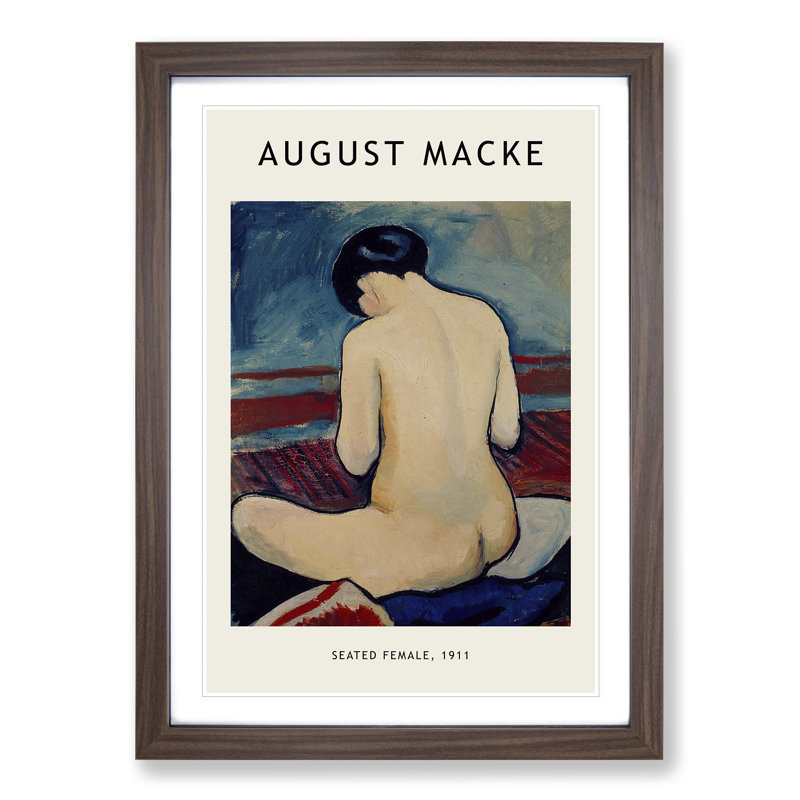 Sitting Nude - Picture Frame Painting, Walnut, 65cm H x 48cm W x 2cm D